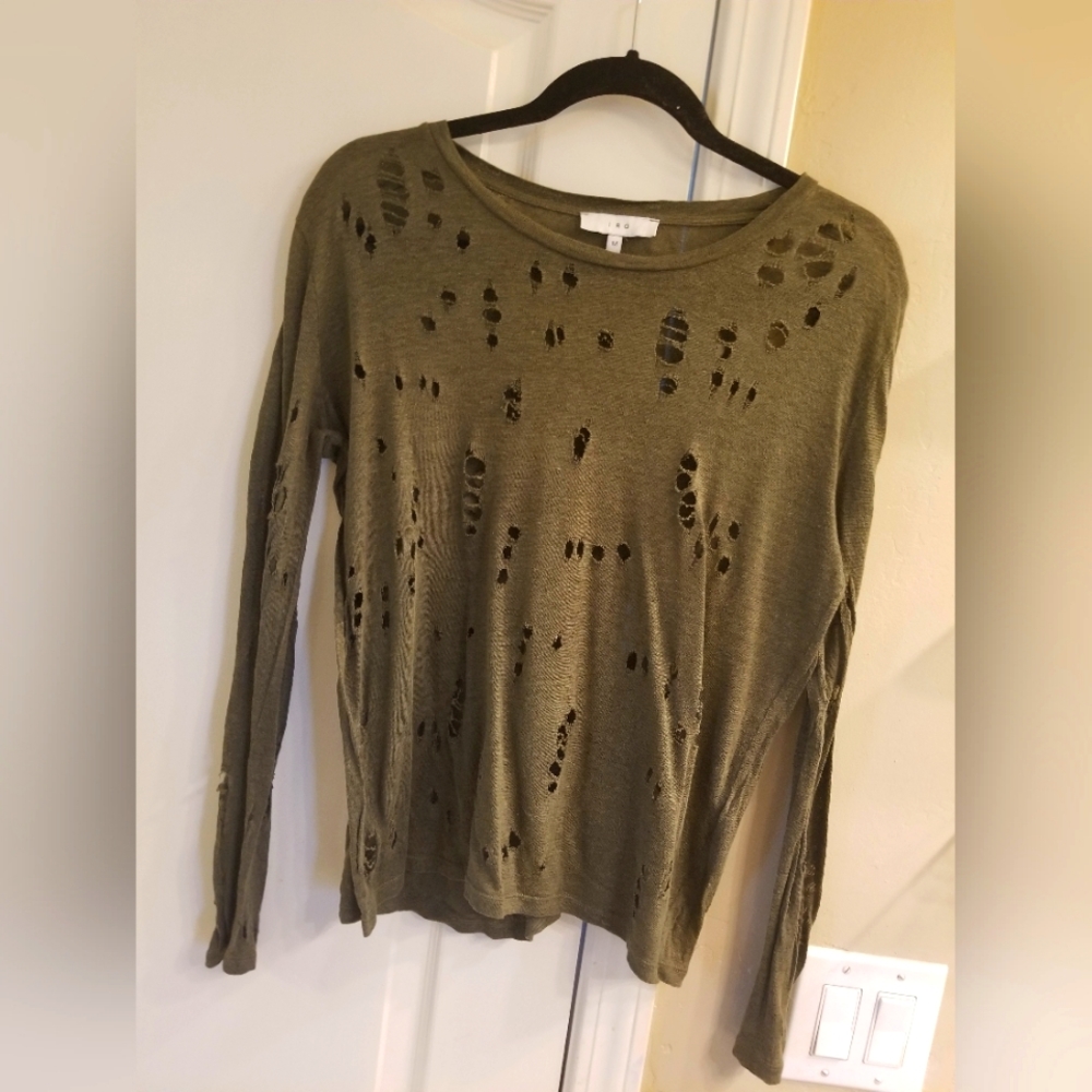 IRO * Khaki T-Shirt * Longsleeve Worn Torn Style